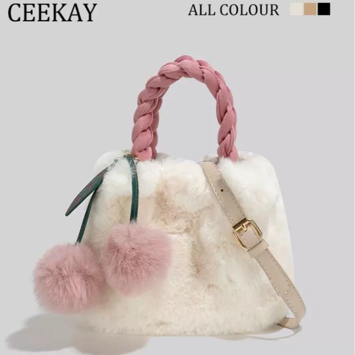 Túi Xách Nữ CEEKAY Chính Hãng Kiểu Túi Lông Quai Xách Quai Phối Xích Móc Quả Hàng Order
