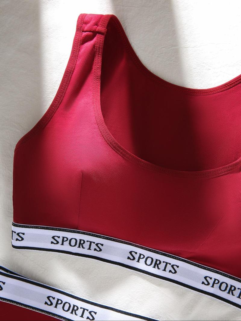 Product Introduction of Women's Solid Color Letter Tape Wireless Bra & Panty Set, Casual Comfortable Fit Breathable U Neck Sports Bra & Panty Set for Daily Wear, Underwear Set Athletic for Women 3