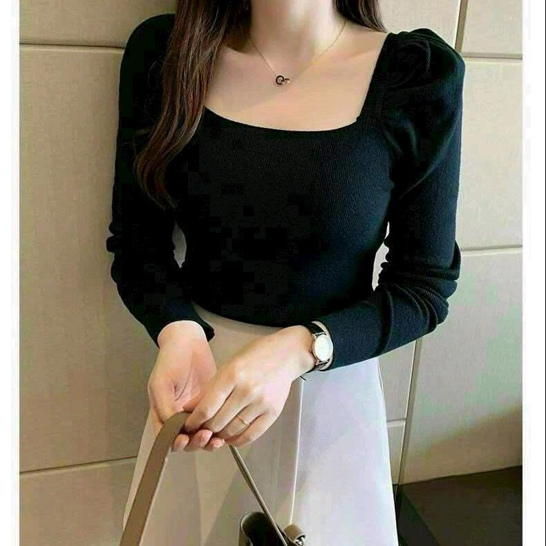 Áo cổ vuông tay dài siêu xinh free size dưới 50 kg 1