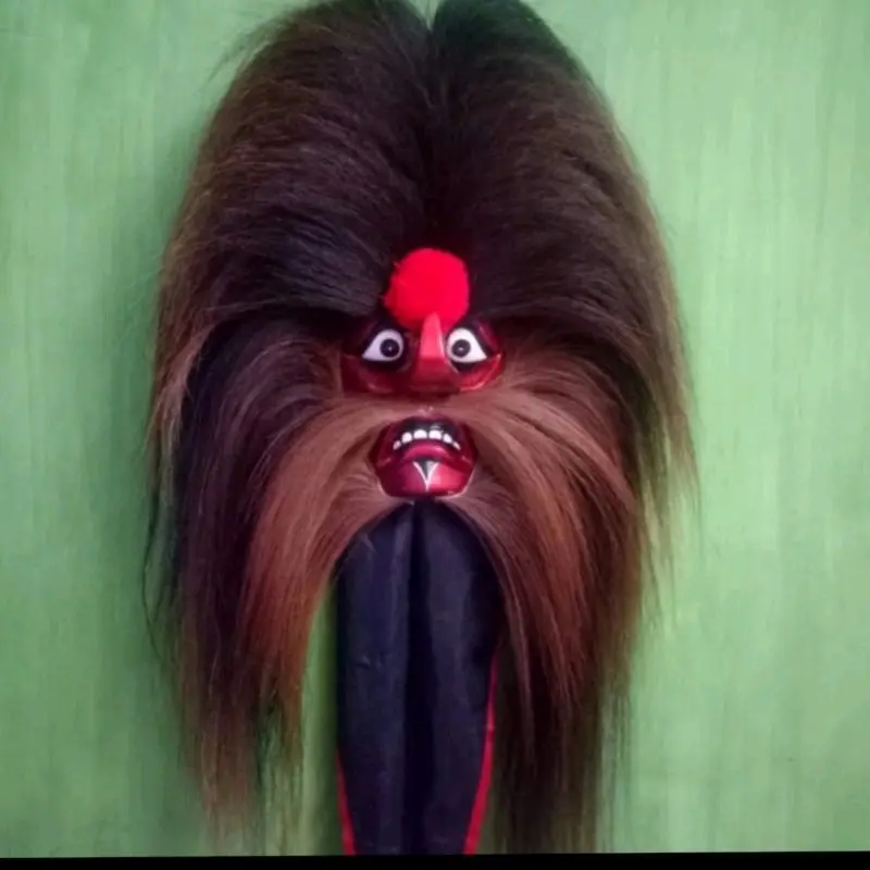 Topeng Bujang Ganong Ukuran Anak Dewasa Bulu Sintetis Aman Rapi Cocok Untuk Tari Reog