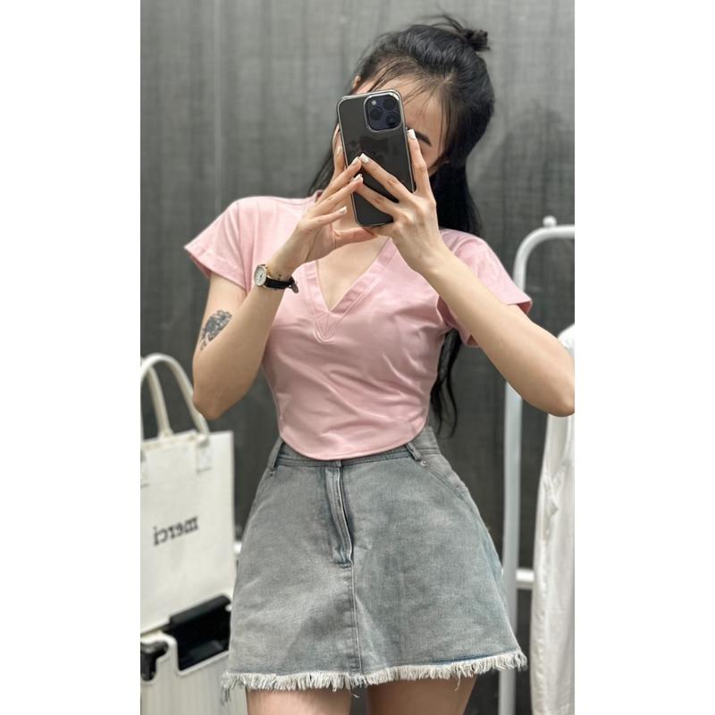 Áo croptop tay hến chất thun thun cotton kiểu dáng basic 8