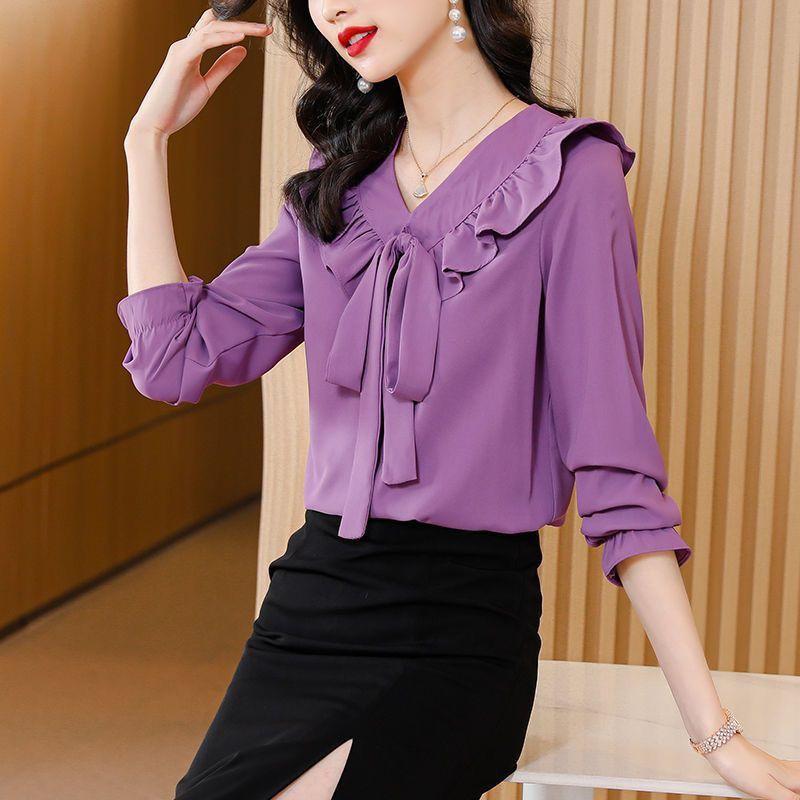Product Introduction of Áo Sơ Mi Dài Tay Áo, Cho Nữ, Thiết Kế Thắt Nơ Phong Cách Trẻ Trung Và Rực Rỡ, Áo Cánh Xếp Nhún, Áo Che Bụng, Thích Hợp Cho Mùa Xuân Và Mùa Thu, 2024 7