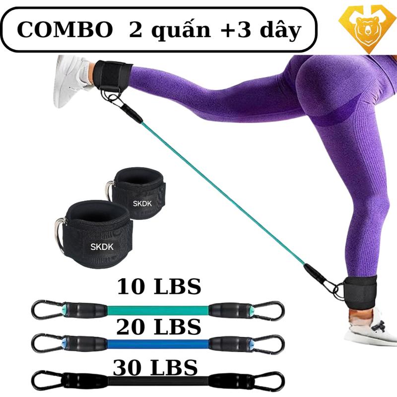 COMBO Quấn Cổ Chân + Dây Kháng Lực Chính Hãng SKDK A7 - Tập Chân Mông Với Dây Kháng Lực