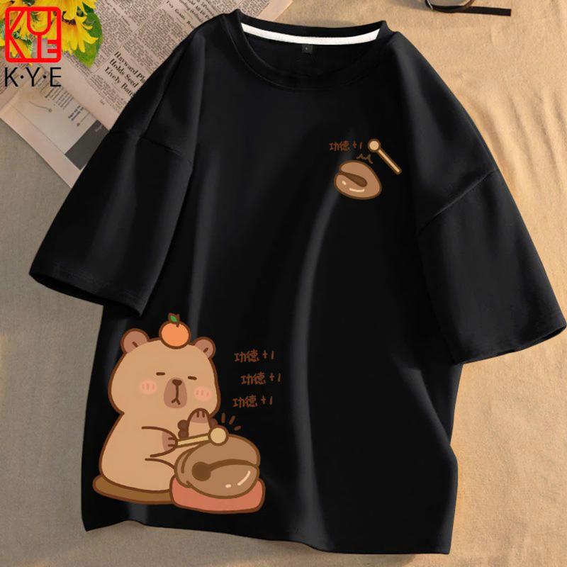 Áo thun freesize CAPYBARA gỏ mỏ tụng kinh 45-75kg tay lỡ nam nữ phông form rộng teen cổ tròn freesize cotton giá rẻ basic dễ thương đơn giản menswear