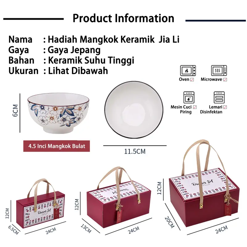 Seri Bunga Vintage Souvenir mangkuk set porselen biru dan putih bermutu tinggi mangkuk keramik kotak hadiah mangkuk Jepang kado pernikahan mangkok 8