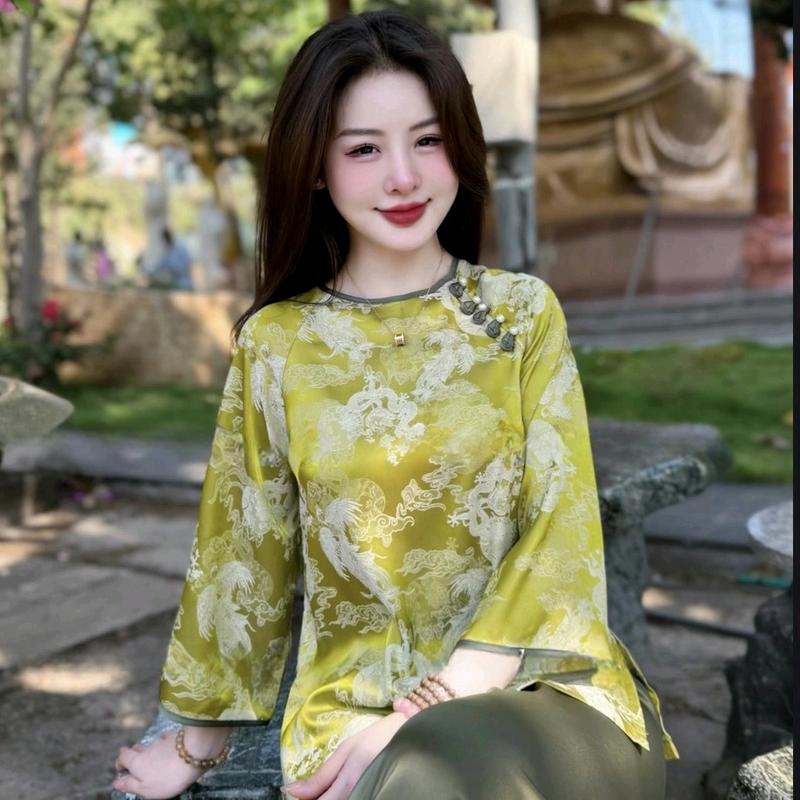 [Diệu Mai] Tằm CÚC KẾT Voi Dress - Set đầm nữ thanh lịch đi lễ chùa trang nghiêm - Áo và quần - 6 màu Top Sen 5