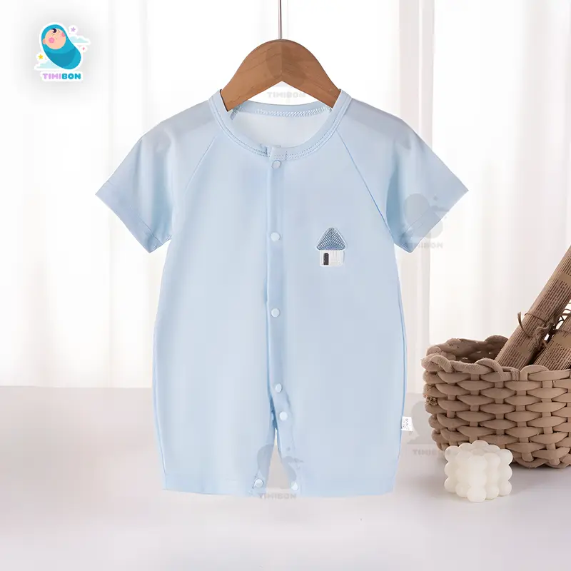 [ Vải Thun Lạnh ] Áo Liền Quần Ngắn Tay, Bodysuit Đùi Cho Bé Trai Bé Gái Sơ Sinh Timibon Kids [BDC34] 5