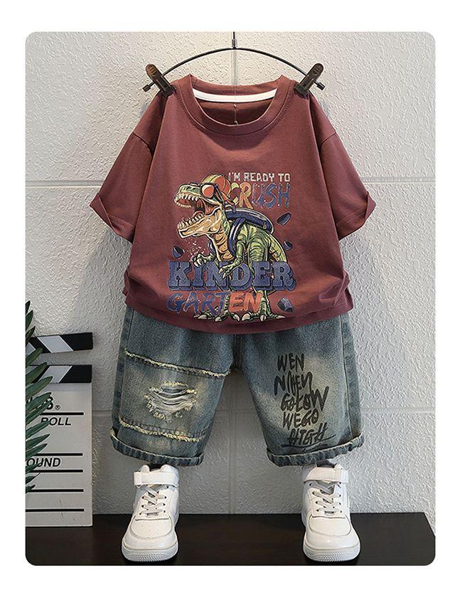 Product Introduction of Boys Summer Suit 2024 New Fashion Dinosaur Children's Clothing for Handsome Boys Summer Thin Two-Piece Suit Tide 10