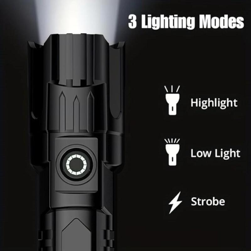 Product Introduction of USB Rechargeable LED Flashlight, Portable Zoom Flashlight, Outdoor Camping Hiking Emergency Light, Multifunctional LED Flashlight for Outdoor 6
