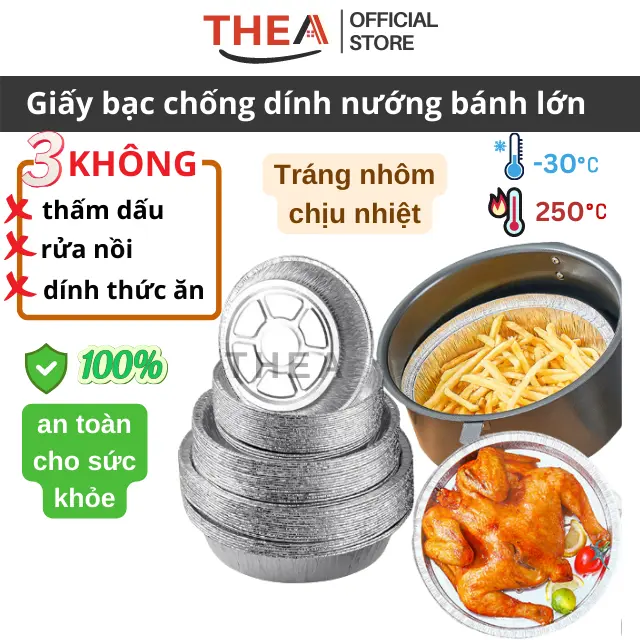 [Loại 1 lớn] Khay đĩa giấy bạc, giấy nhôm lót nồi chiên không dầu nướng bánh chống dính hình tròn – THEA