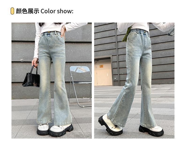 Product Introduction of Quần Ống Loe, Cho Bé Gái, Hàng Mới Về Mùa Xuân Và Mùa Thu 2024, Thích Hợp Cho Trẻ Em Trung Bình Và Lớn, Quần Bò Trắng Phun, Phong Cách Phương Tây, Dáng Ôm, Thời Trang, Quần Thường Ngày 14