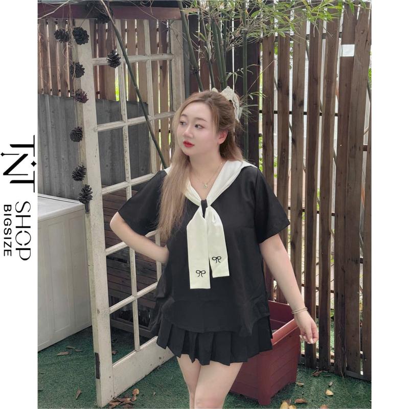 SET 2 MÓN NỮ BIGSIZE ÁO THỦY THỦ THÊU NƠ + CHÂN VÁY [TNT SHOP BIGSIZE 60KG 90KG] Women Top
