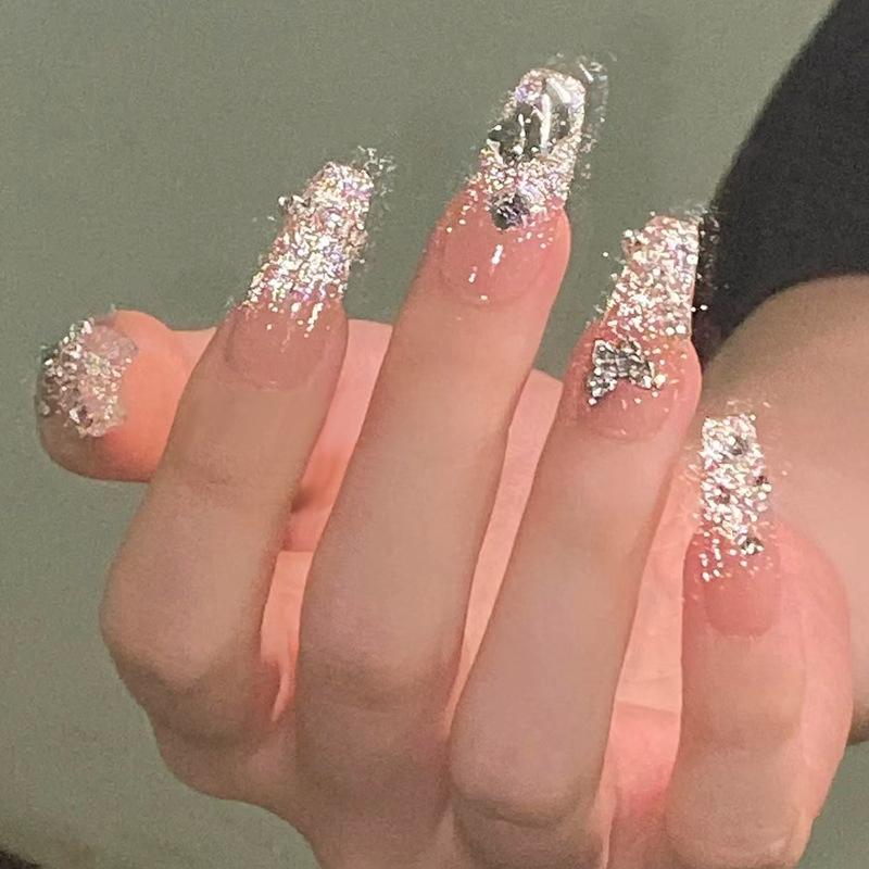 In Stock Cute Princess Fake Nails 24 Bow Design Temperament Long Nail Stickers Student Fake Nails 7