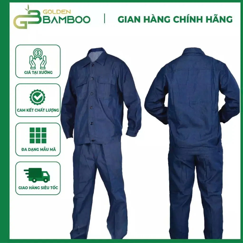 Bộ Quần Áo Bảo Hộ Jean Golden Bamboo Wash Mềm Kiểu Điện Lực, Loại Mỏng Chất Liệu Denim