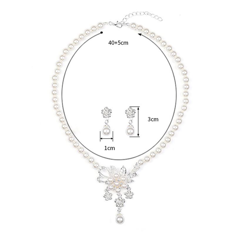 Ruitazd-Bộ Vòng Cổ Đính Cườm Cho Nữ, 1 Bộ, Ngọc Trai Giả Bóng, Kim Cương Giả, Hoa Nhúng, Vòng Cổ Cô Dâu, Bộ Bông Tai Đinh Tán, Trang Sức Đám Cưới 5
