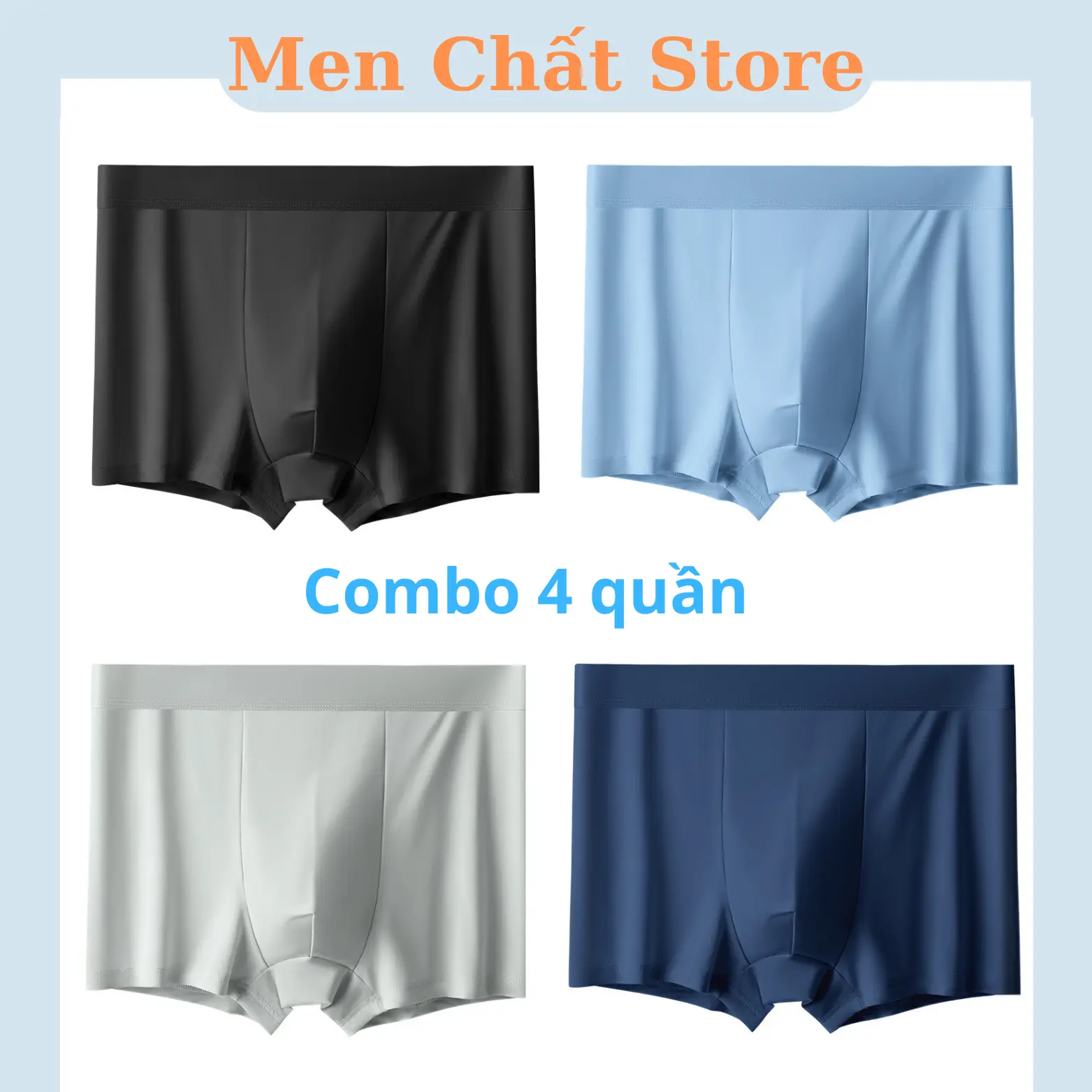 Quần sịp nam cao cấp, hộp 4 quần sịp lụa băng chất liệt mát lạnh mặc như không mặc. Menswear Boxer Thun Quần Boxer