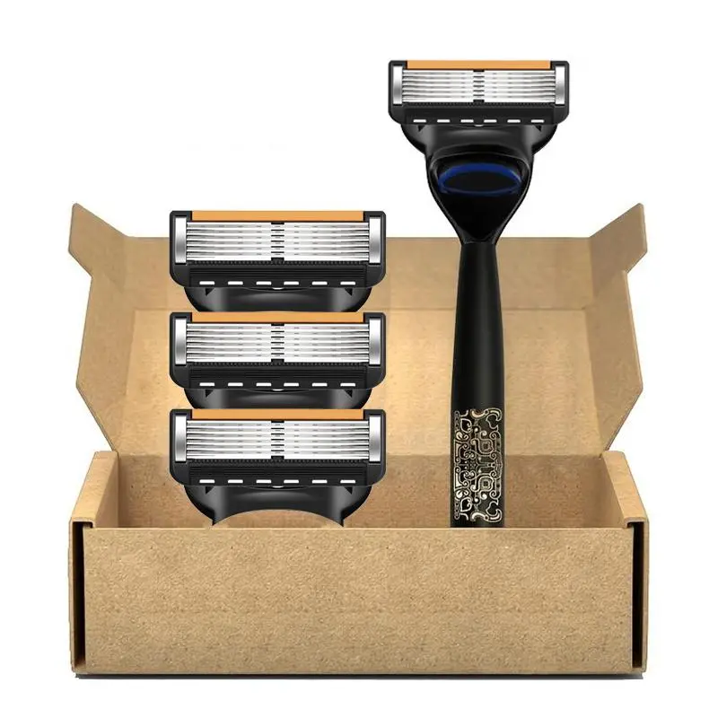 6 Layer Manual Razor with 4 Replacement Blades, 1 Box Smooth Shaving Tool, Safe and Skin Friendly, Men's Shaving Tool