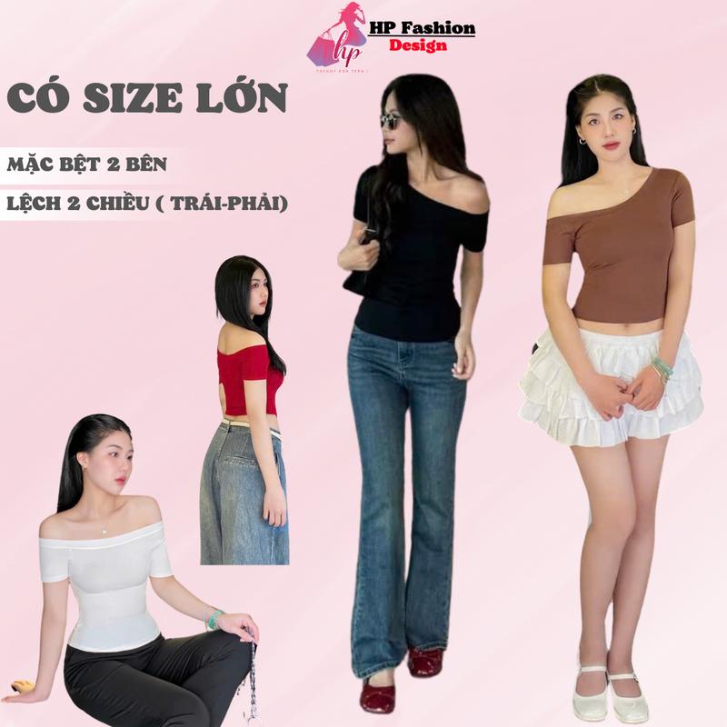 Áo thun lệch trễ hở vai body cộc ngắn tay, áo kiểu nữ màu đen trắng  co giãn mùa hè mùa đông noel tết tôn dáng  HP16 TN Top có bigsize