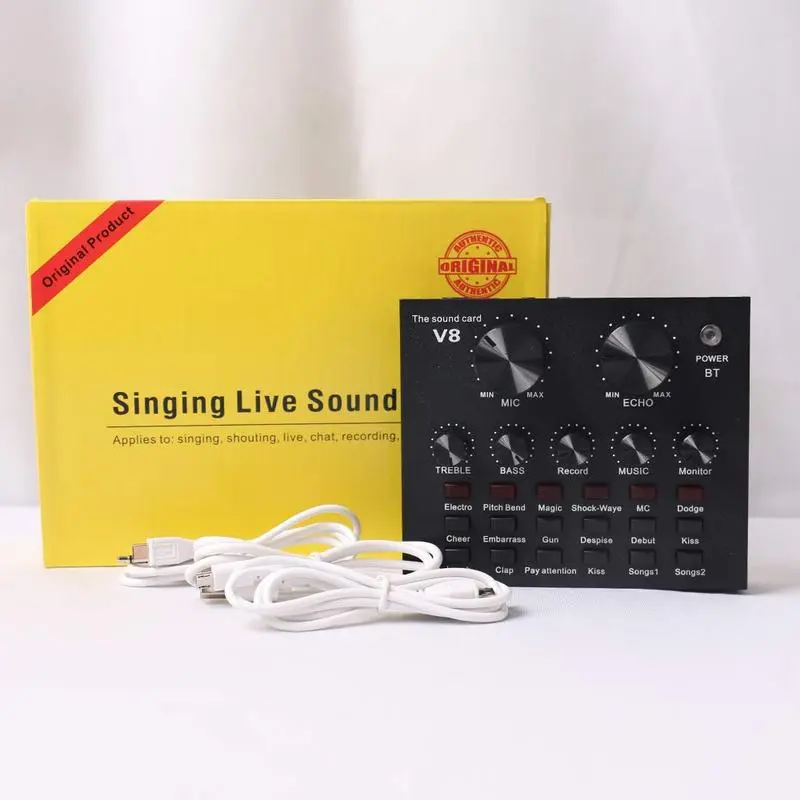 Soundcard V8 Lengkap Ori V8 Sound Card Microphone Webcast Live External Sound Card with Personal Entertainment Streamer for Phone Computer Sound Card V8 Audio Soundcard New 8