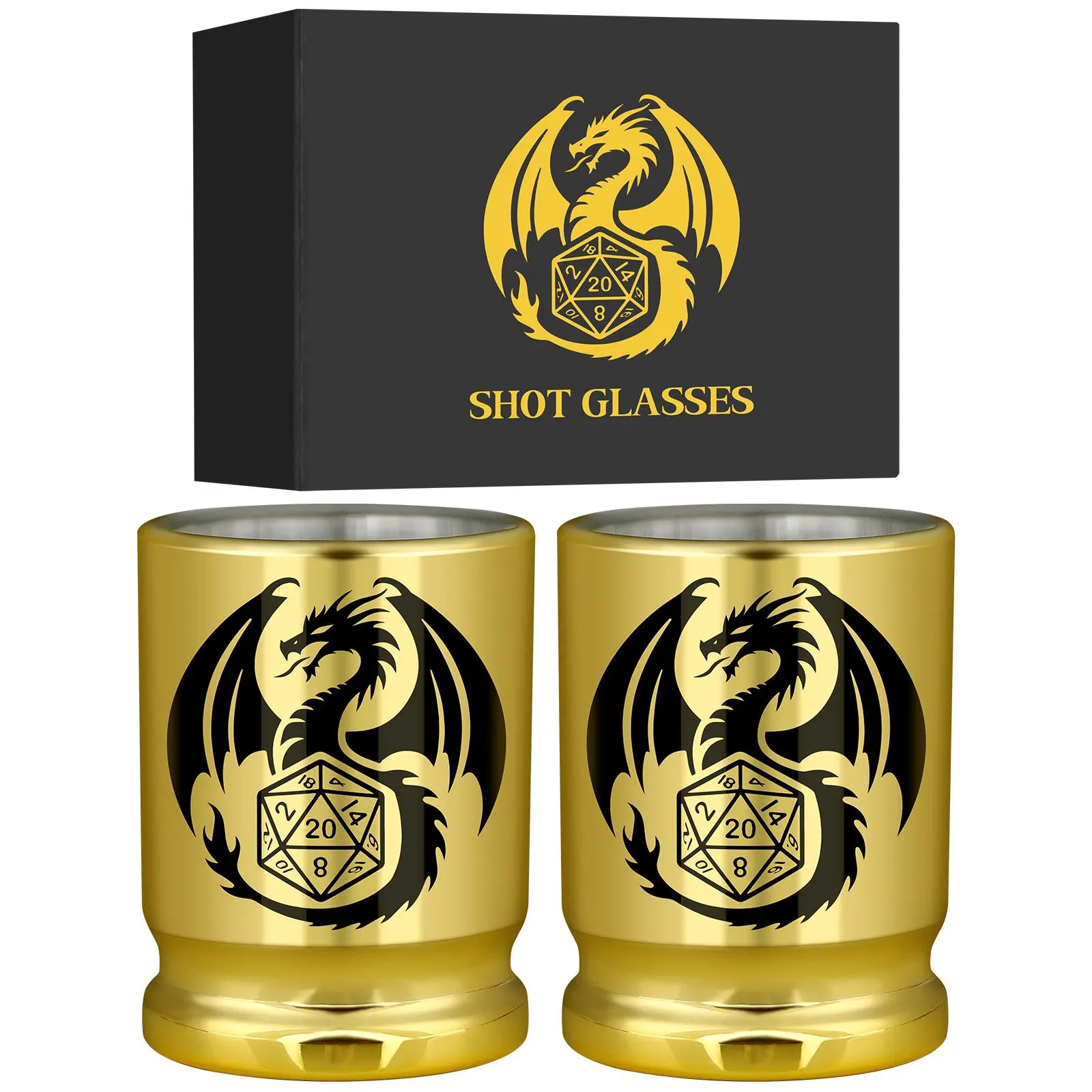 Dragon Pattern Shot Glasses with Gift Box, 2 Counts/set Drinking Cups for Whiskey Tequila Vodka Liquor, Bar Utensils for Home Kitchen