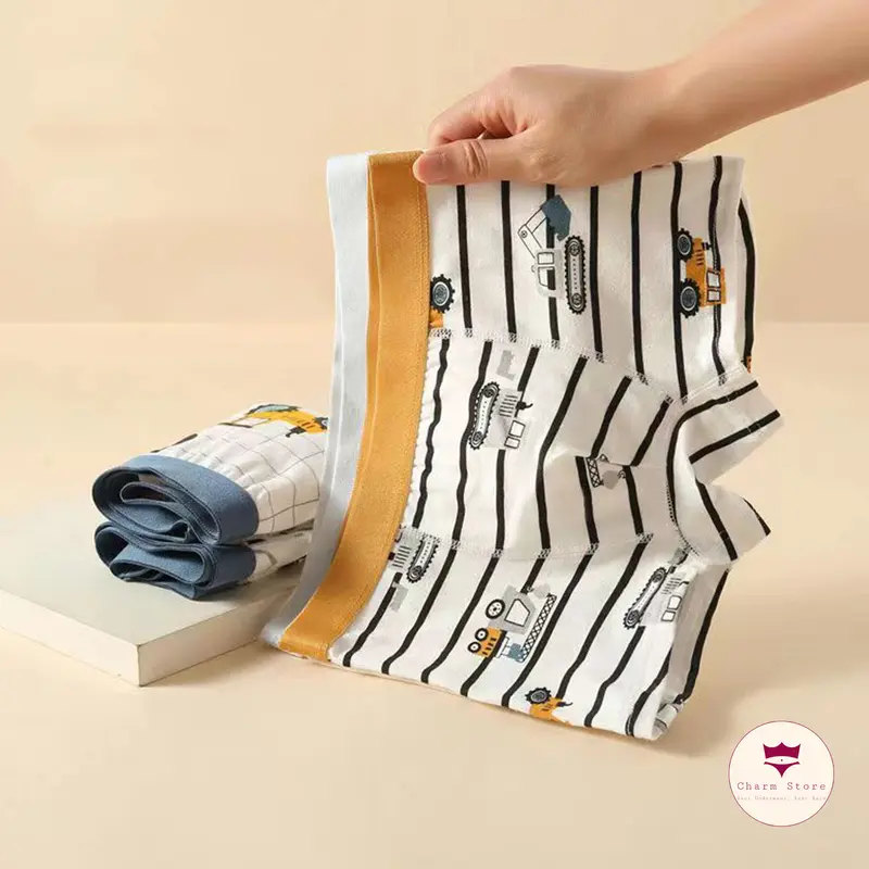 Set 4 quần lót đùi chip đùi bé trai 7-33kg (2-10 tuổi) cotton cao cấp co dãn thoải mái mềm mịn, nhiều hình dễ thương, quần sịp bé trai cao cấp 7