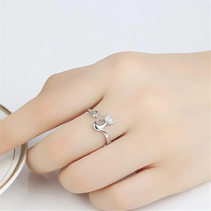 Cute Animal Cat Ring for Women Girls Charm Crystal Zirconia Crystal Inlaid Animal Adjustable Open Rings Party Gifts Jewelry 4