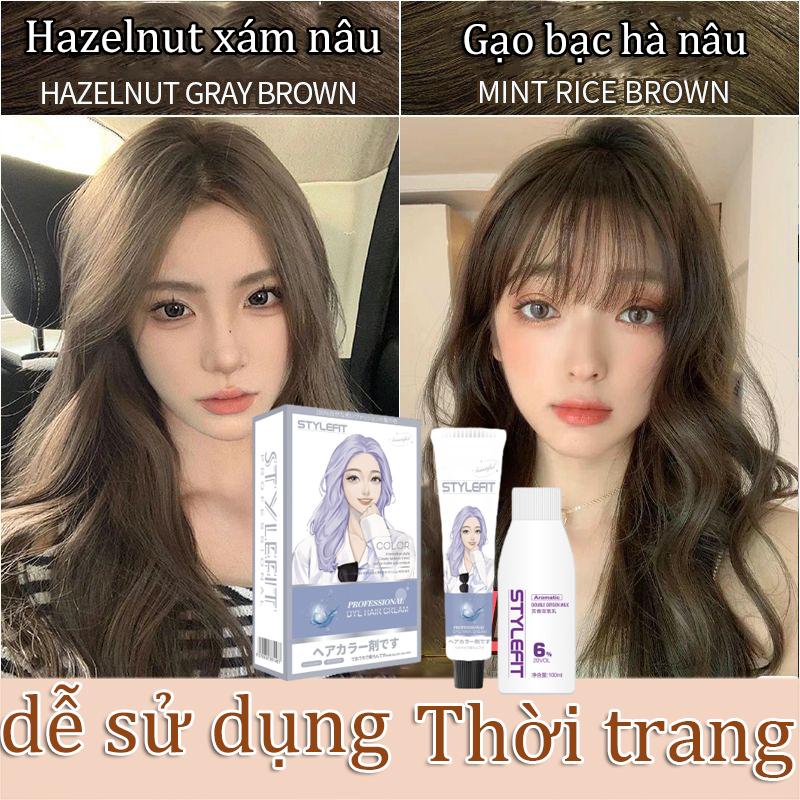 Nhìn trắng hơn và trẻ hơn Trà sữa nâu xám,Thuốc Nhuộm Tóc Màu NÂU SỮA