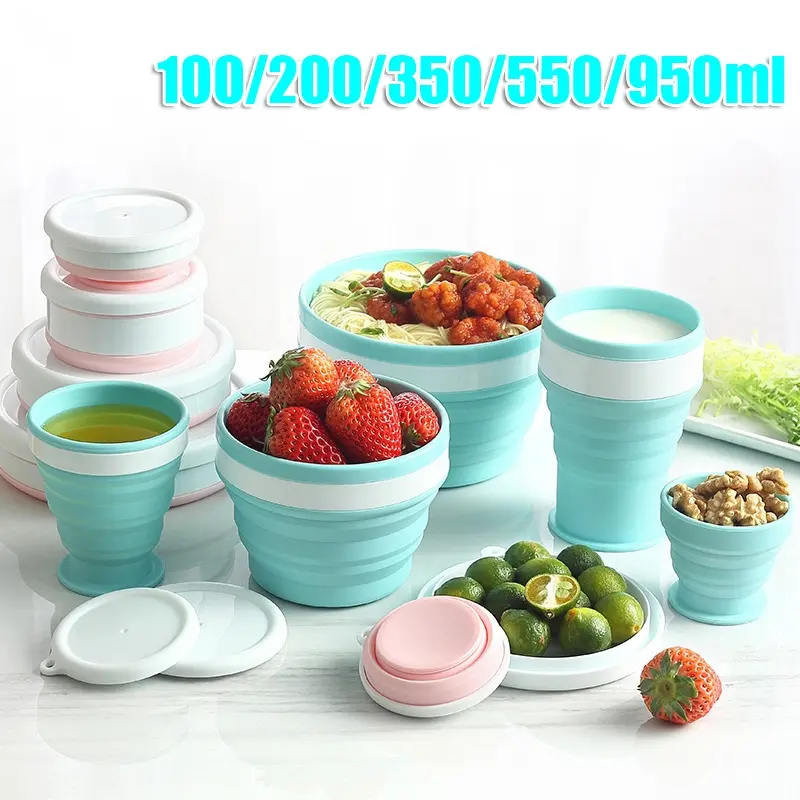 100/200/350/550/950ml Collapsible Silicone Cup Portable Telescopic Drinking Mug With Buckle Lunch Box