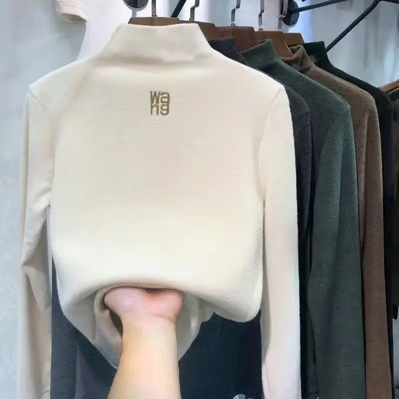 Áo Lớp Nền Giữ Nhiệt, Nhung Hai Mặt, Cao Nửa Cổ, Quần Áo Nữ, Bộ Sưu Tập Thu Đông 2023, Có Thể Mặc Ngoài Trời Và Bên Trong, Thích Hợp Cho Học Sinh, Áo Phông Dài Tay, Quần Áo Phụ Nữ Top Women Top Women