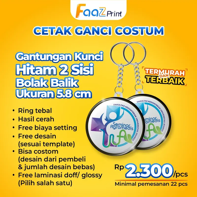 (PAKET KILAT 50 GANCI 1 HARI JADI) GANTUNGAN KUNCI BOLAK BALIK 2 SISI 4.5 cm dan 5.8 cm DESAIN BEBAS SUKA-SUKA Keychain 3