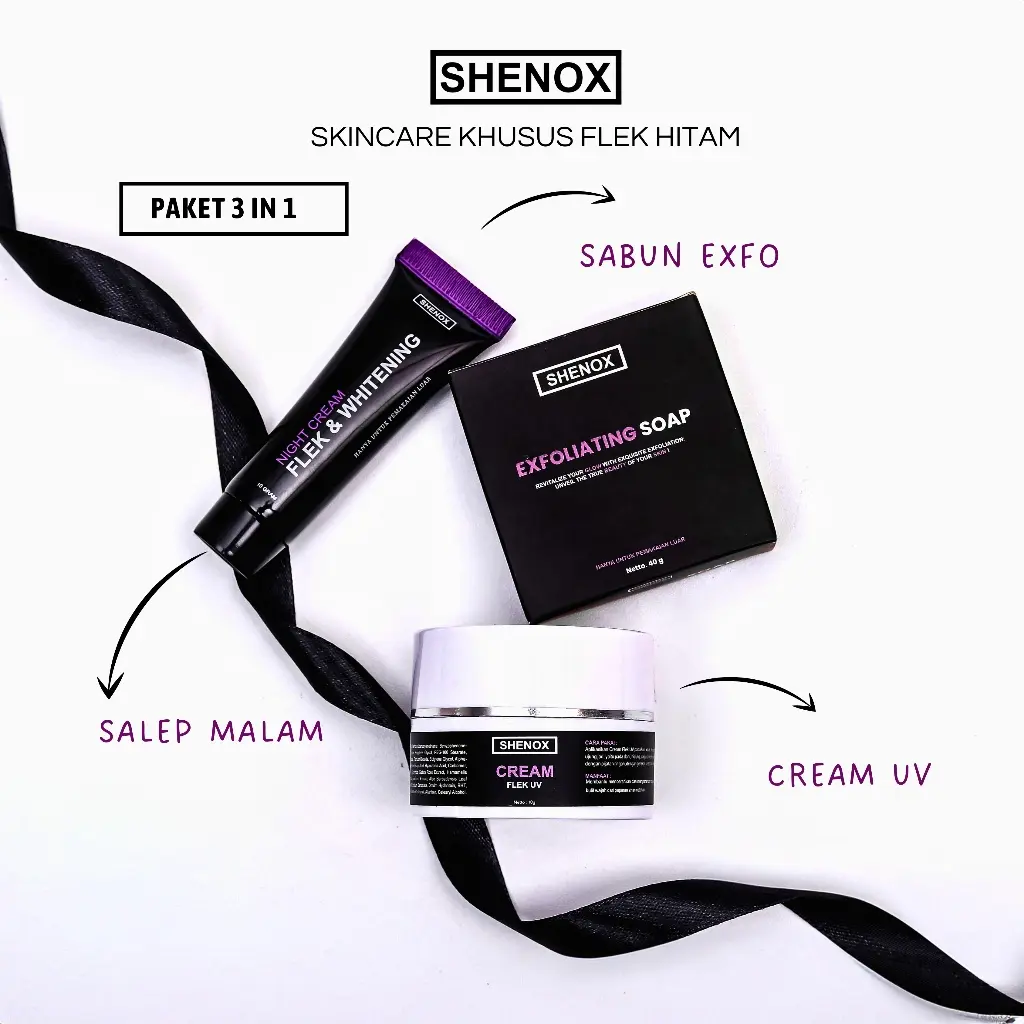 3 In 1 Shenox Skincare Sabun Exfoliating Cream Uv Dan Salep Night Penghilang Flek Hitam Ampuh BPOM