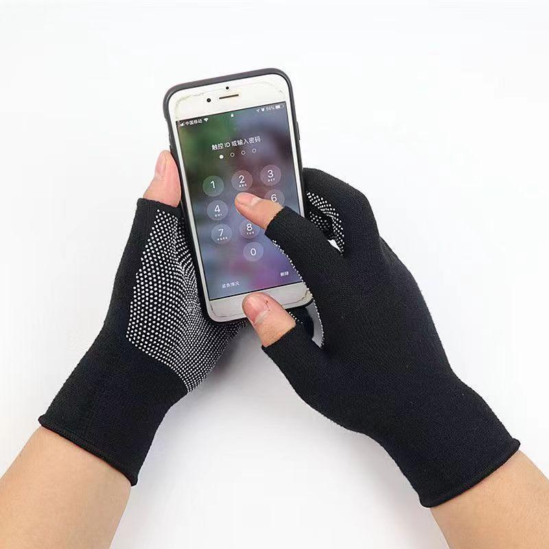 Product Introduction of Open Finger Half Finger Cotton Gloves with Rubber Dimples Non-Slip Fishing Courier Riding Nylon Touch Screen Point Plastic Labor Protection Gloves Wholesale foxgloves 11
