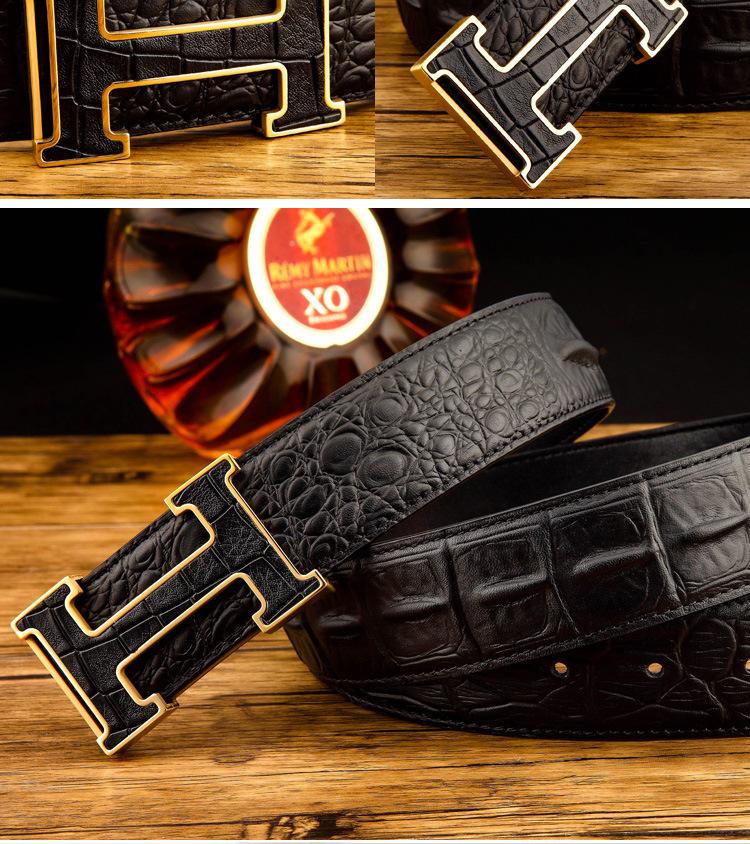 Product Introduction of 2024 New Crocodile Pattern Belt Men's High-End Belt Wholesale First Layer Cowhide Smooth Buckle Casual Belt Pant Belt 52