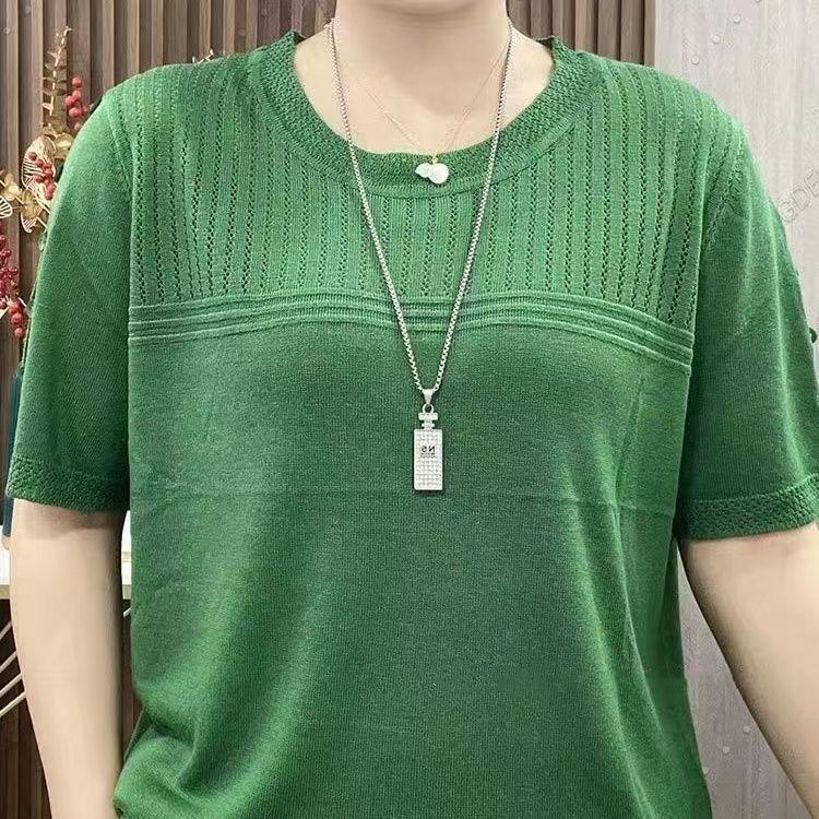 áo sweater trễ vai màu đỏ Áo Sơ Mi Dệt Kim ngắn Tay Mỏng Mùa Hè, Thích Hợp Cho Quần Áo Của Mẹ, Áo Phông Ngắn Tay Thanh Lịch, Áo Len Nữ Thường Ngày Mùa Hè, Hàng Mới Về, Cổ Tròn, Mỏng Và Rỗng, Ngoại Cỡ, Phong Cách Y2k, Thích Hợp Mặc Trong, 2025