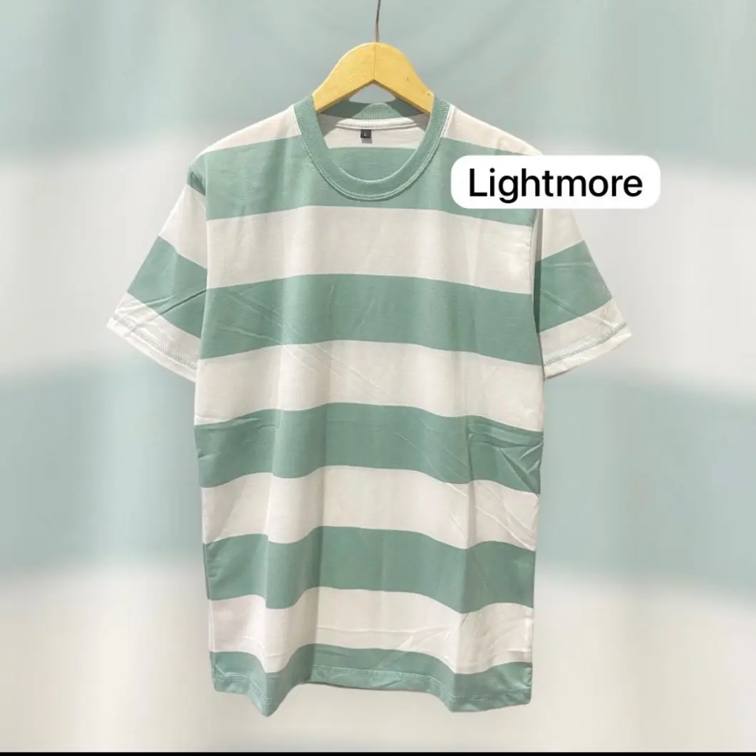 Kaos Stripe Sage Putih Premium Bahan 24s tebal / T-shirt Salur biggest