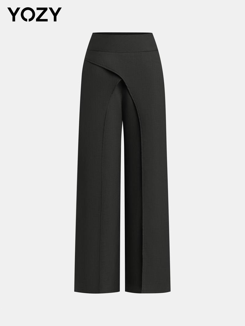 Product Introduction of YOZY Women's Solid Wrap Zipper Straight Leg Pants, Casual Comfy High Waist Trousers for Daily Wear, Ladies Bottoms for All Seasons, Fall Clothes, Winter Clothes 6