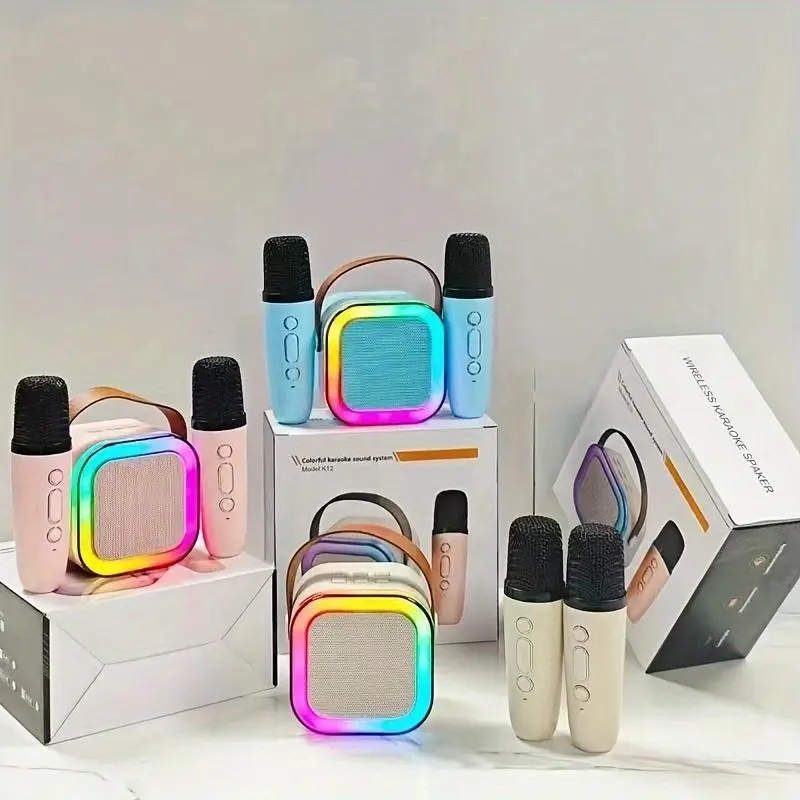 Portable Mini Karaoke Speaker, Rechargeable Wireless Microphone Speaker with 2 Wireless Microphones, Home KTV System for Kids & Adults, Audio 3
