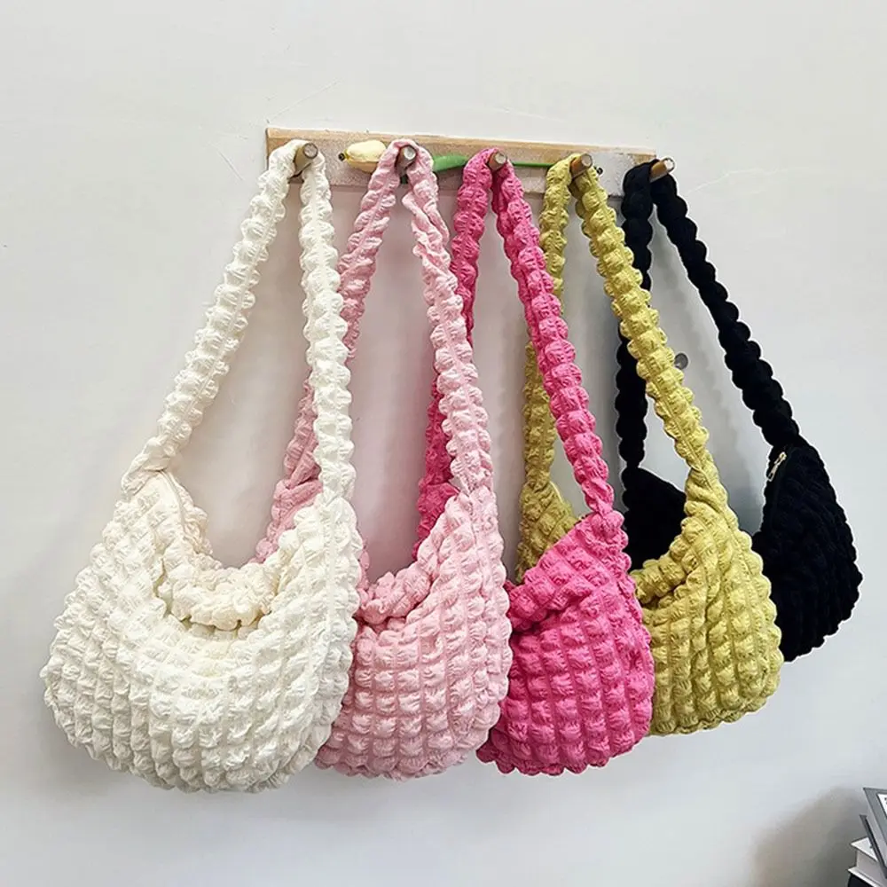 Pleated Cloud Bubble Shoulder Bag Solid Color Korean Style Plaid Crossbody Bag Large Capacity Crossbody Bag Tote Bag Outdoor