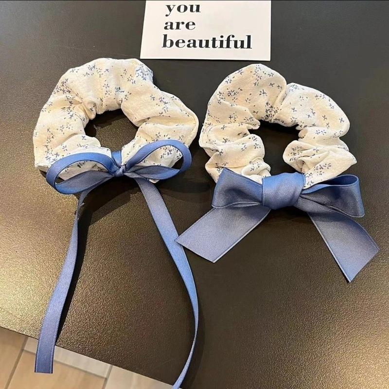 Product Introduction of Scrunchie, สไตล์เกาหลี, โบว์สีฟ้าอ่อนโยน, การออกแบบดอกไม้แยก, สำหรับผู้หญิง, Scrunchies 8