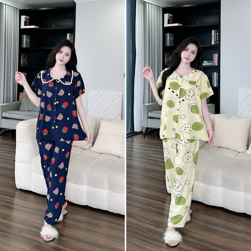 COMBO 2 Bộ bầu và sau sinh áo cộc quần dài chất lanh thái mềm mịn mát Free size 45-70kg (1m50-1m65) dành cho mẹ bầu