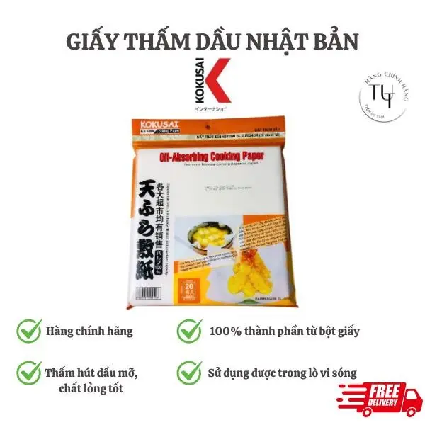 Giấy Thấm Dầu Thực Phẩm Kokusai, 240mm x 245mm (20 tờ/Gói), Thành phần từ bột giấy, An toàn, Đa năng,Thấm hút dầu mỡ cực nhanh, Thành phần từ bột giấy, Made in Japan 0