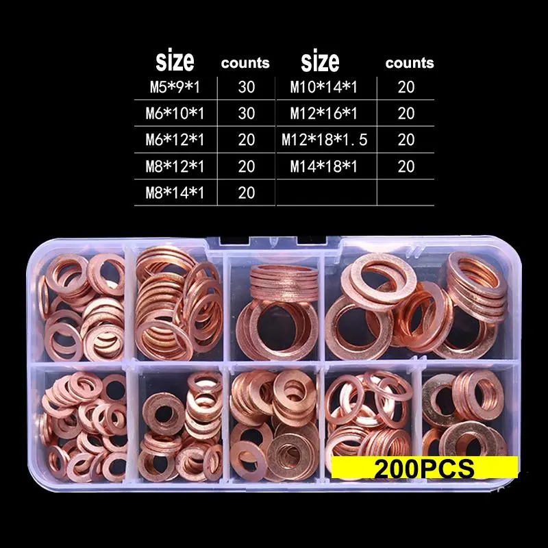 Copper Washer Set, Copper Gasket Set with Storage Box, Durable Gasket Set for Boat, DIY Projects, General Hardware Accessories 2