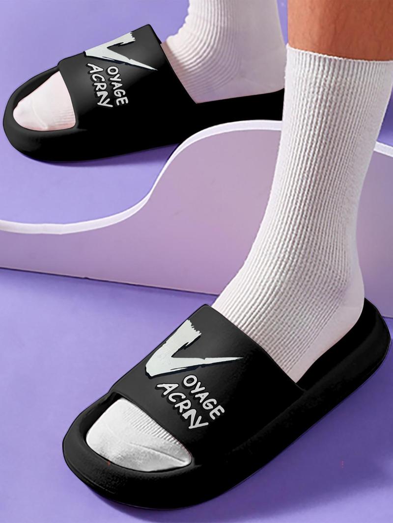 Product Introduction of Men's Fashionable Casual Letter Print Soft Slippers, Casual Comfortable Home Bathroom Slippers, Outdoor Wearable Slide Slippers, Footwear, Summer 2025 Walking Shoes As Gift, Couples Gifts 14