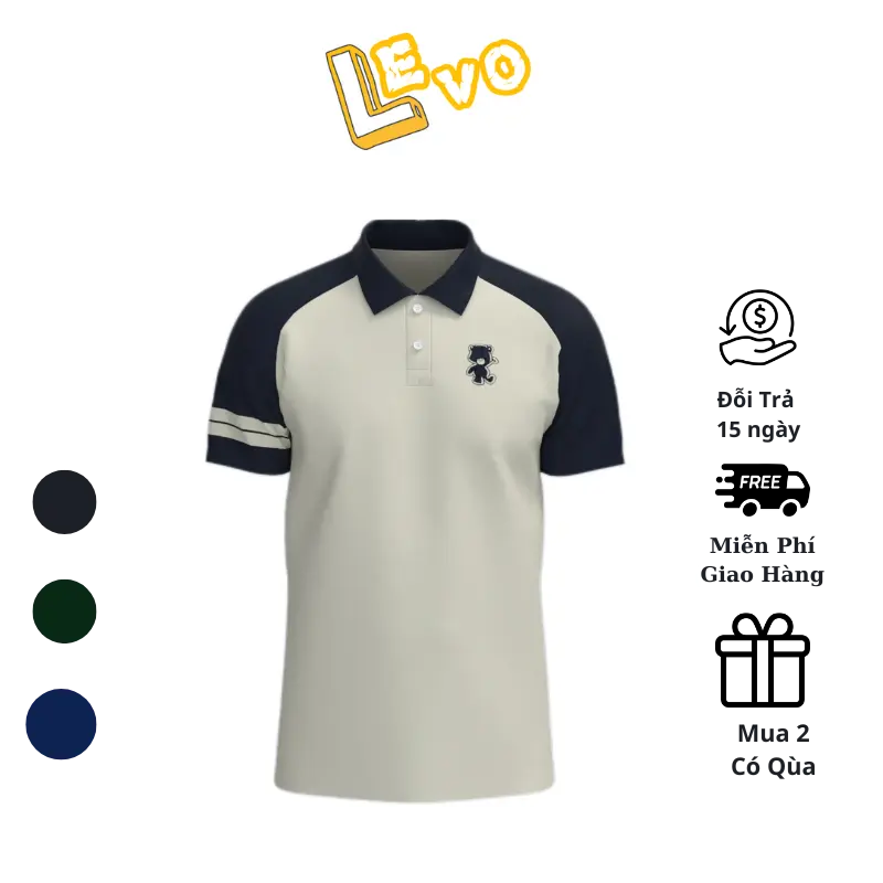 Áo Polo Nam Tay Ngắn Cổ Trụ Thêu gấu Vải Cotton Mềm Mịn Cao Cấp Thiết Kế Trẻ Trung Thanh Lịch Có Cổ Menswear Shirt