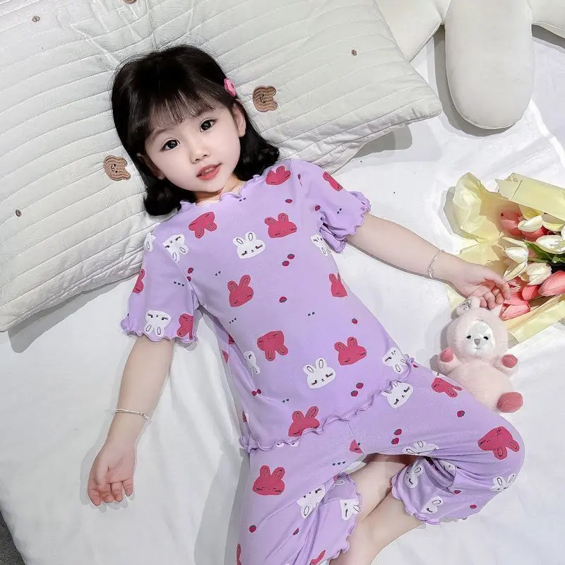 Đồ Ngủ Trẻ Em, Chất Liệu Lụa Lạnh Cho Bé Gái, Bộ Đồ Quần Áo Điều Hòa Không Khí Xẻ Tà Mỏng, Thiết Kế Hoạt Hình Cho Bé Gái, Ngắn Tay, Thích Hợp Mặc Nhà, Giao Hàng Nhanh, Ưu Đãi Đặc Biệt Trong Thời Gian Có Hạn 2