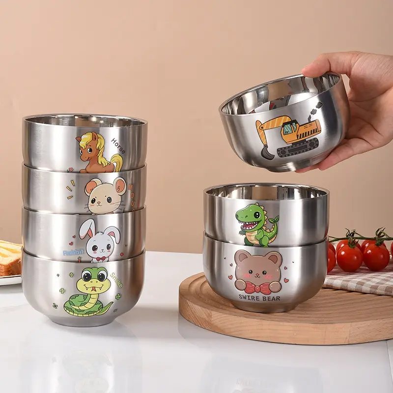 Bát Thép Không Gỉ, Thiết Kế Hoạt Hình Dễ Thương, Dành Cho Trẻ Em, Cấp Thực Phẩm Cho Em Bé, Bát Cung Hoàng Đạo, Chống Rơi, Cách Nhiệt Hai Lớp, Thích Hợp Để Ăn Gia Dụng, Được Làm Bằng Thép Không Gỉ 304 3