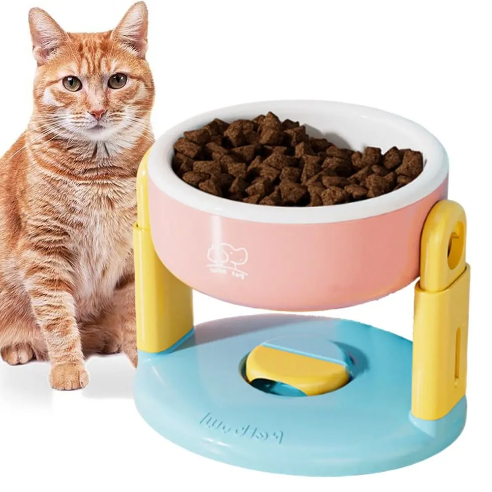 Thicken Suction Cup Type Cat Drinking Feeding Bowl Protect Cervical Spine 3 Gear Height Adjustable Pet Feeding Basin Anti-Slip Anti-Spill Cat Bowl with Stand Household