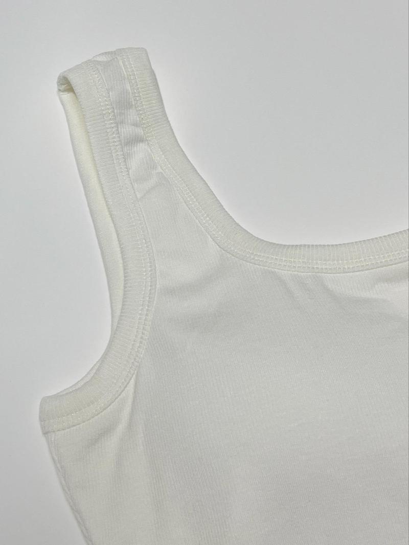 Product Introduction of Women's Solid Color Detachable Padded Tank Top, Casual Sleeveless Top for Summer, Ladies Clothes for Daily Wear 6