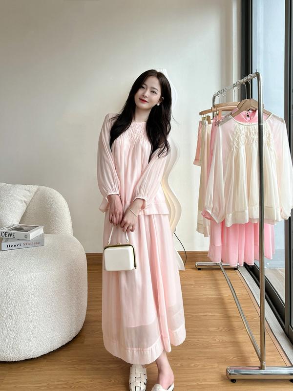 Set Váy Nữ công sở thiết kế cao cấp La.Na phong cách cá tính thanh lịch hai màu hồng, be chất liệu voan Hàn mềm cao cấp - SV555