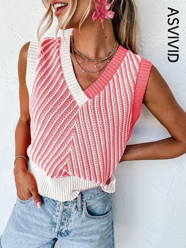 Women's Colorblock Wrap Knit Tank Top, Casual V Neck Sleeveless Top for Summer, Ladies Clothes for Daily Wear 4
